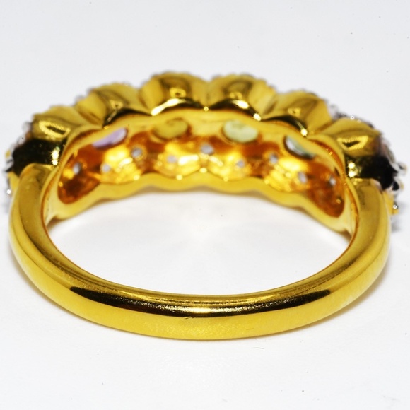 $395 .925 Sterling Silver 1.11CT Natural Multi Color Sapphire & Topaz Ring - Picture 4 of 7